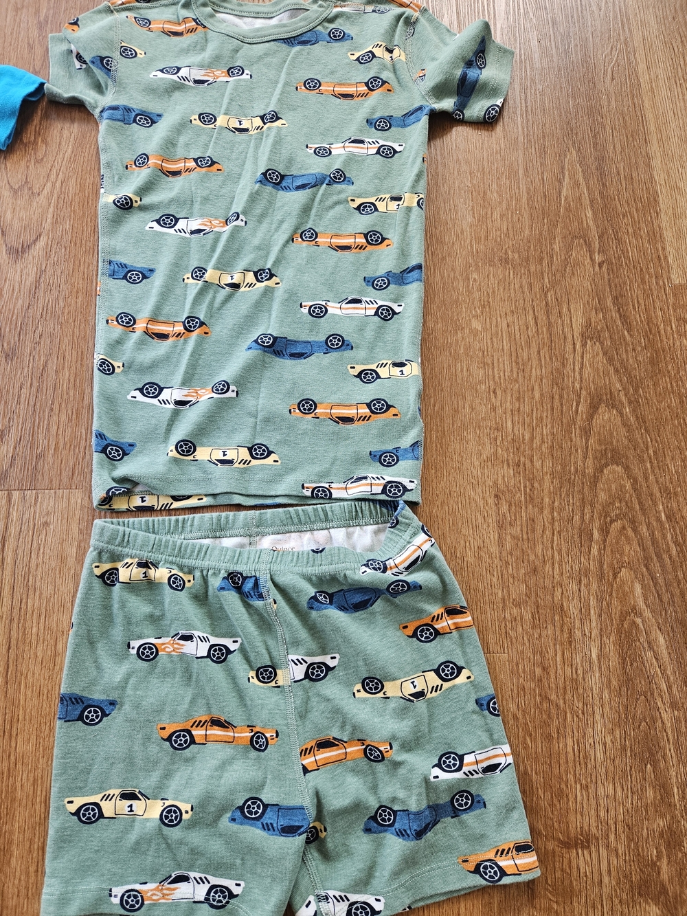 Quince Green Car-Print Kids Pajama Set with Orange, Blue & Cream Cars